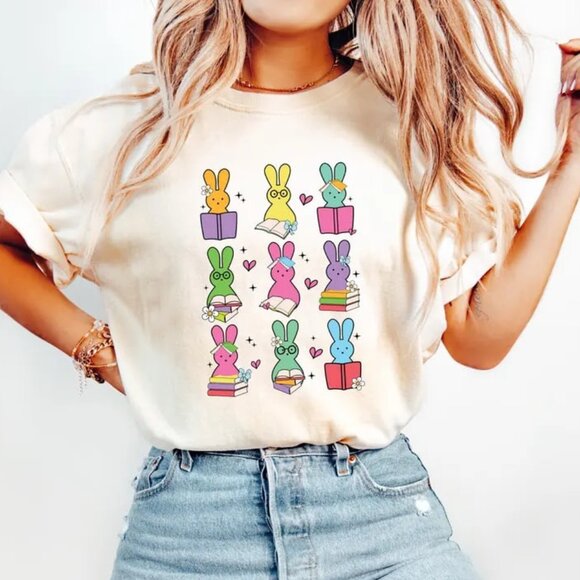 Tops - Teacher Easter Shirt, Book Lover Easter Tee, Easter Teacher Gift
